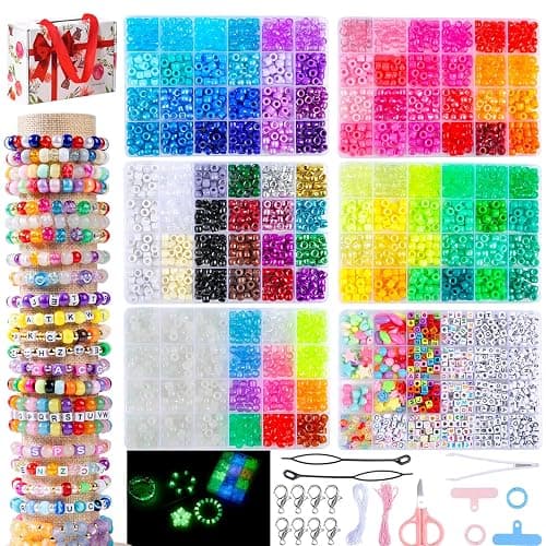 SJZWSD 6 Boxes Bracelet Making Kit Pony Beads, 8mm Kandi Rave & Hair Beads Set with UV Color Changing, Glow-in-Dark, Chrome & Alphabet Letters for Friendship Jewelry DIY Crafts - Image 1