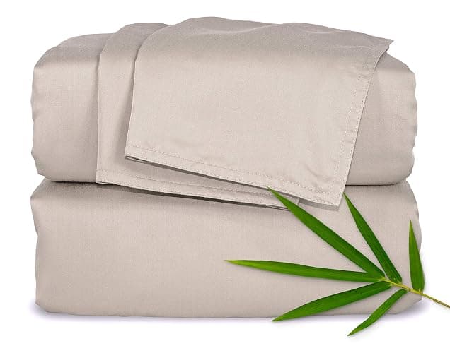 Pure Bamboo King Sheets, Genuine 100% Organic Viscose Derived from Bamboo Bed Sheet Set, Luxuriously Soft & Cooling, Double Stitching, 2 Year Quality Promise (King, Sand) - Image 1