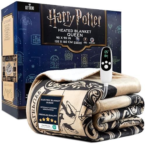 Get Trend Harry Potter Gifts Heated Blanket Electric, Queen Size Luxurious Fleece Weighted Blanket, Fast Heating with 9 Heat Settings Auto Shut-Off, 90x90in (Multi Harry Potter, Queen US) - Image 1