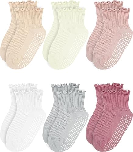 Sooneeya Baby Ruffle Socks - Toddler Girls Non-Slip Socks with Grips - Indoor Soft Cotton Frilly Ankle Sock - Image 1