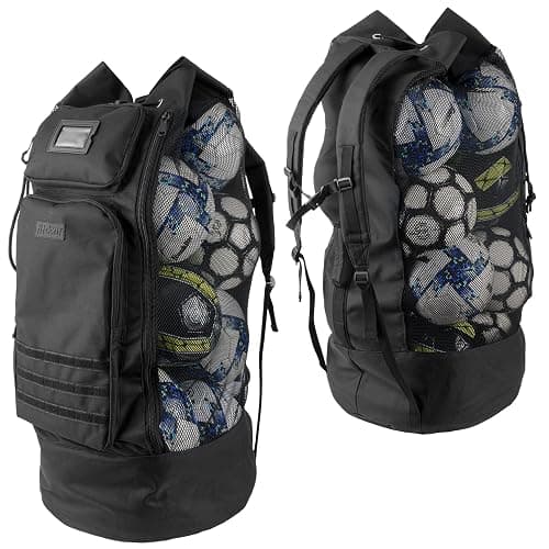 Fitdom Heavy Duty XL Soccer Mesh Equipment Ball Bag w/Adjustable Backpack Shoulder Strap Design for Coach. 2 Different Size Front Pockets for Sporting Accessories. - Image 1