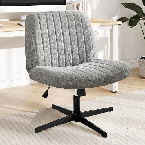 DUMOS Criss Cross Chair Legged Office Wide Comfy Desk Seat, No Wheels Armless Computer Task Seating, Swivel Vanity Home Height Adjustable - Image 1