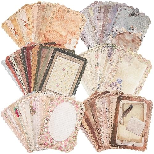 60 Sheets Lace Edged Scrapbook Stationery Paper Assorted Set - 6 Pack Vintage Paper for Letter Writing Scrapbooking Embellishments Planner Bullet Junk Journal Supplies Collage Background 4.9x6.9 Inch - Image 1