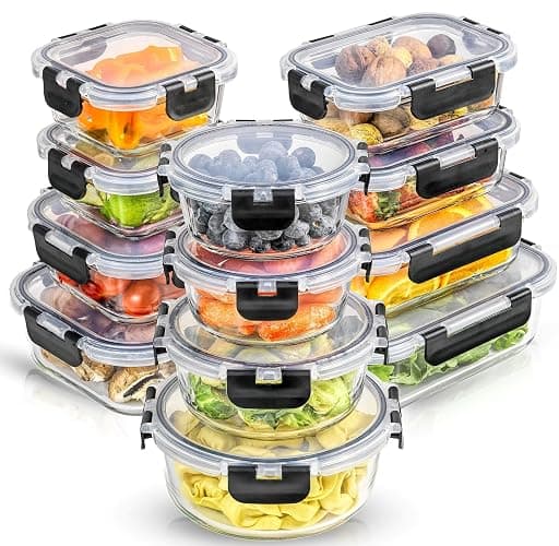 JoyJolt 24pc Borosilicate Glass Storage Containers with Lids | 12 Airtight/Freezer Safe Food Storage Containers for Pantry and Kitchen | Meal Prep Container for Lunch | Glass Tupperware Set - Image 1
