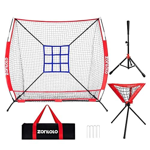 ZONLOLO 6x6ft Portable Baseball & Softball Net for Hitting,Pitching, Batting and Throwing, with Sturdy Bow Frame,Batting Tee, Ball Caddy and Strike Zone, Middel Size, Great for Kids! - Image 1