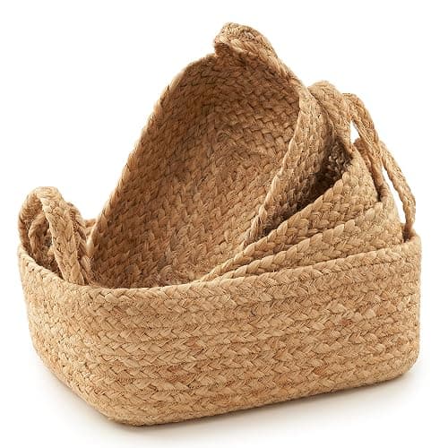 Beautiful Storage Basket Set of 4 - Natural Jute Rope Baskets for Shelves Are Perfect for Organizing Your Home - Quality Storage Bins Easily Fit With Any Nursery or Bedroom Decor - Image 1