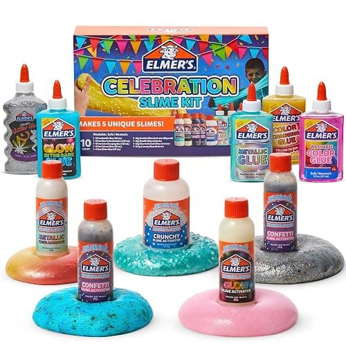Elmer's Celebration Slime Kit, Complete Slime Supplies, Includes Assorted Magical Liquid Slime Activators and Liquid Glues, 10 Count - Kids Activity, Creative Fun, Arts & Crafts - Image 1