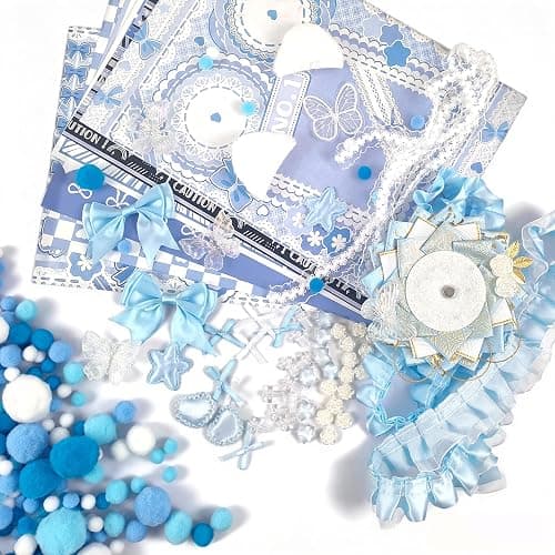 103 Pcs DIY Ita Bag Accessories with Insert Panels,Ribbons,Ita Bag Decor with Bows, Wings, Hearts, Stars, Pom-Pom, Making Supplies for Handicraft Enthusiast, Celebrity Fan, Anime Fan (Blue) - Image 1