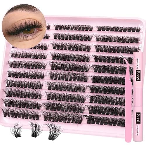 Fluffy Lash Extension Kit 60D+80D+100D Lash Clusters Thick Eyelash Extension Kit 10-18mm Individual Lashes Kit 300PCS Eyelashes Extension with Bond and Seal and Lash Extension Tweezers by TNFVLONEINS - Image 1