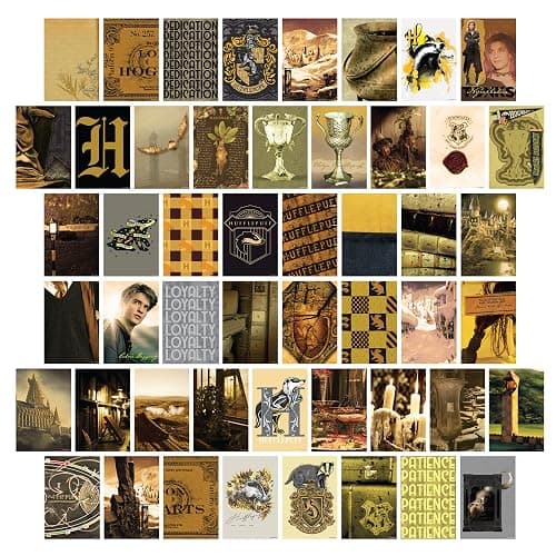CON*QUEST Conquest Journals Harry Potter Hufflepuff Wall Collage, Set of 50 Collectible 4"x6" Official Art Prints From The Wizarding World, Printed on Quality Card Stock, Matte Finish - Image 1