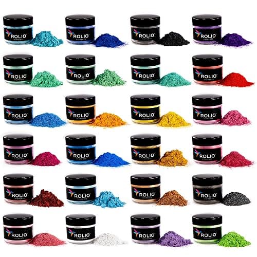 Rolio Premium Mica Powder Pearlescent Color Pigment - Art Set for Epoxy Resin - for Soap Making, Nail Polish, Lip Gloss, Eye Shadow, Slime & Candle Jars - 10g, 24 Jars - (Original Set) - Image 1