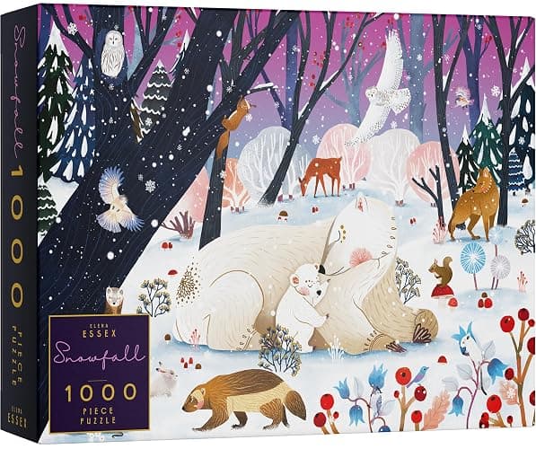 Elena Essex Puzzle - Snowfall | Christmas Puzzles 1000 Pieces | Puzzles for Adults 1000 Pieces | Holidays Snow Polar Bear Winter Animals Puzzle | Size 28x20 inches - Image 1