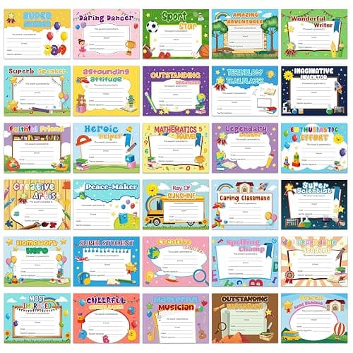 EYxsaxenk School Student Award Certificates - 60 Pcs Colorful End of School Year Superlatives Certificates Graduation Recognition Award Certificates of Achievement for Student Reward School Prizes - Image 1