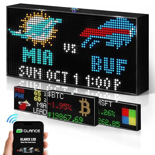 Glance LED Ticker - Customizable LED Display Sports Ticker, LED Display for Man Cave, Stock Market Ticker Display, Sports Score Retro Smart Pixel Display, Weather Display - 10.5"x5.5" Made in USA - Image 1