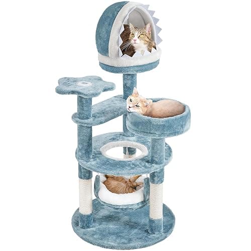 Yaheetech 45.5in Ocean-Themed Cat Tree Multi-Level Cat Tower, Plush Pet Furniture with Shark's Mouth-Shaped Nest, Sea Star-Shaped Perch, Jellyfish-Style Hammock for Indoor Kitty - Image 1