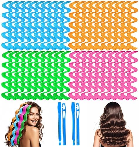 42 Pieces Heatless Waves Hair Curler, No Heat Damage Wavy Hair Curlers with 2 Sets of Styling Hooks, Heatless Curls for Women Girls Long Medium Short Hair (4 Colors,45cm/ 17.7") - Image 1
