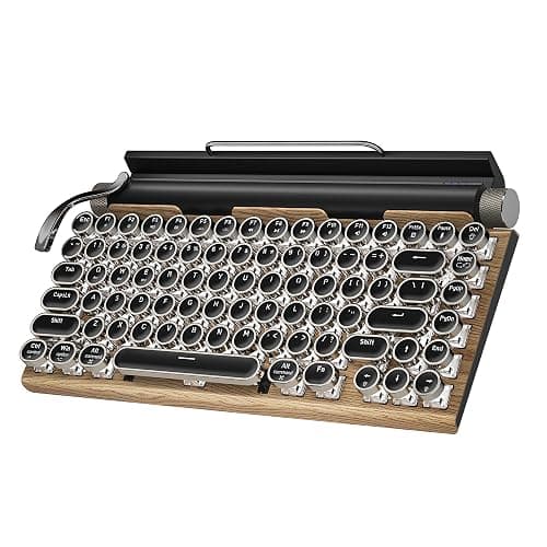 Retro Typewriter Keyboard Wireless, Mechanical Gaming Vintage Keyboard 83-Key Blue Switches Bluetooth 5.0 Punk Round Keycap, 14 Modes LED Backlight, Type-C, Compatible with PC/Laptop/Pad/Phone, Wood - Image 1