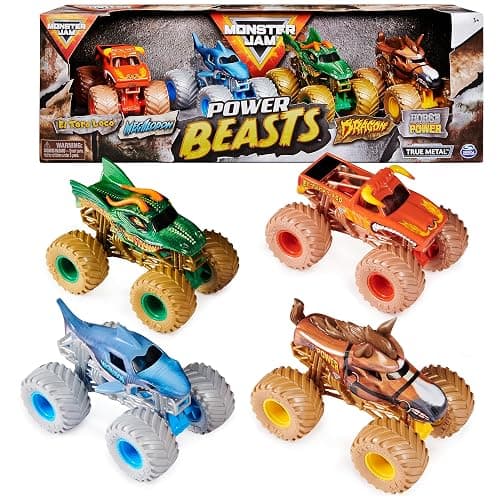 Monster Jam, Power Beasts 4-Pack Monster Trucks (El Toro Loco, Megalodon, Dragon and Horse Power), 1:64 Scale, Kids Toys for Boy & Girls Ages 3 and up - Image 1
