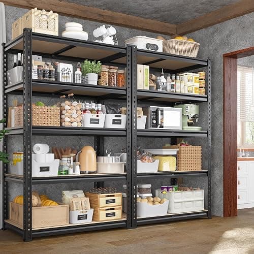 DurayLoly Set of 2 Storage Shelves 27.7"W Metal Shelving 2010LBS Garage Shelving Heavy Duty Garage Shelves Adjustable 5 Tier Metal Shelf for Pantry Kitchen Closet Basement Warehouse 11.9"D×27.7"W×60"H - Image 1