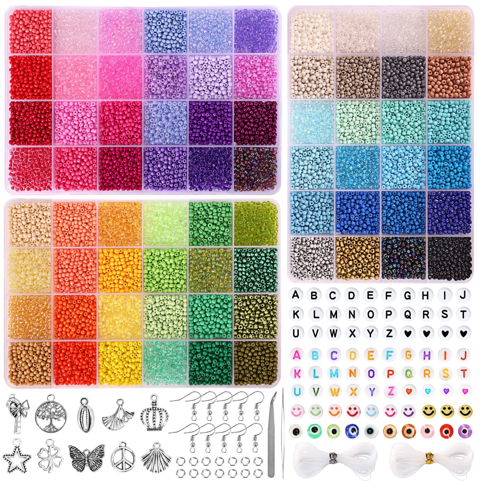 QUEFE 14400pcs 72 Colors, 3mm Glass Seed Beads for Bracelet Making Kit, Small Beads for Jewelry Making with Letter Beads for Crafts Gifts - Image 1