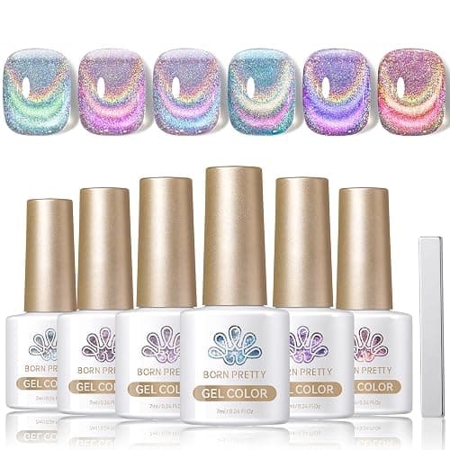 BORN PRETTY Magnetic Gel Nail Polish Set 6 Colors Rainbow Iridescent Gel Polish Cat Magnet Eye Sparkle Nail Polish Varnish U V/LED Nail Art Nail Salon Manicure - Image 1
