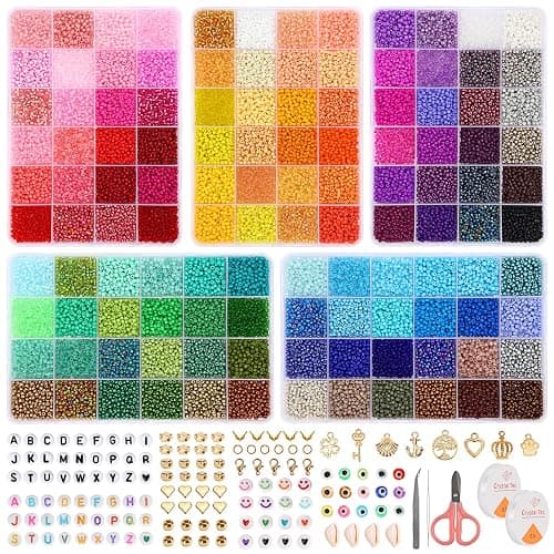 QUEFE 36000pcs 3mm Glass Seed Beads120 Colors Bracelet Making Kit Friendship Bracelet Kit with Letter Beads Accessories Charms and Pendants Kit for Necklaces Making, DIY, Gift, Craft - Image 1