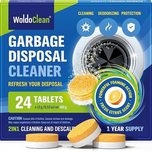 WoldoClean Garbage Disposal Cleaner Tablets - 24 Pack, Removes Grease & Odors, Fresh Citrus Foaming Action for Powerful & Deep Kitchen Cleaning - Image 1