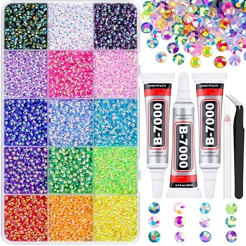 18000Pcs Resin Jelly Rhinestones for Bedazzling, Multicolor 3mm Flatback Rainbow Gems, Bedazzler Kit with 3Pcs 10ml B7000 Jewelry Glue for Crafts Crafting Book Shoes Nail Art - Image 1