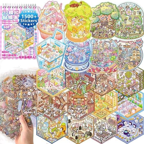 20 Sets (1500 Pcs) DIY 3D Sticker Book, Cute Stickers for Kids & Adults to Create Your Own 3D Scenes, Perfect for Parties, Birthdays & Holiday Gifts - Image 1