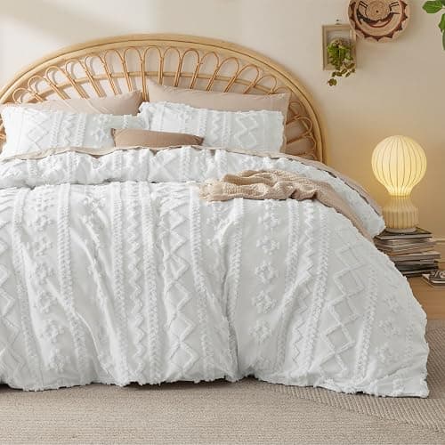 Bedsure Boho Duvet Cover Queen Size, Soft & Comfortable Elegant Design Boho Bedding for Decoration, Machine Washable Comforter Cover for All Seasons,Includes 1 Duvet Cover & 2 Pillow Shams,White - Image 1