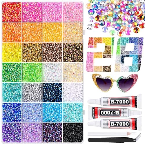 30000Pcs Resin Rhinestones with 3Pcs B7000 Jewelry Glue for Crafting, Multicolors 3mm Non Hotfix Flatback Gems, Bedazzling Crystal for DIY Crafts Clothing Tumblers Mugs Shoes Fabric Decor Nail Art - Image 1
