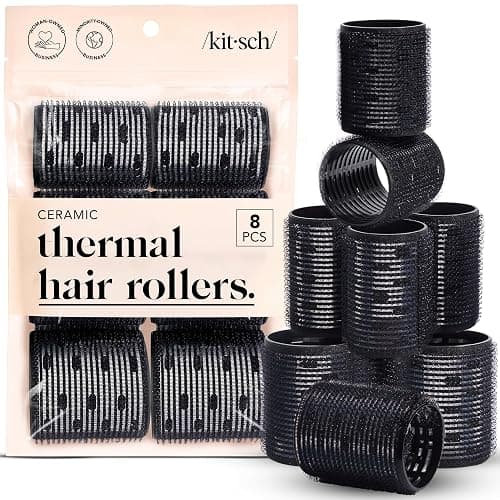Kitsch Ceramic Thermal Hair Rollers for Women – Self Grip Hair Curlers for Heatless Curls Overnight - Volumizing Large Rollers for Short & Long Hair - For Long Lasting Frizz-Free Curls - Black, 8pcs - Image 1