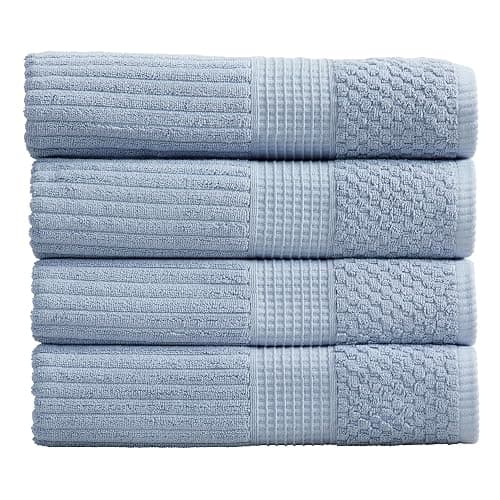 Springtree Home 100% Cotton Bath Towel Set of 4 | Super Soft & Absorbent with Quick-Dry Fibers | 4 Bath Towels | Textured and Durable Cotton | Krista Collection - Dusty Blue - Bath Towel (4 Pack) - Dusty Blue - Image 1