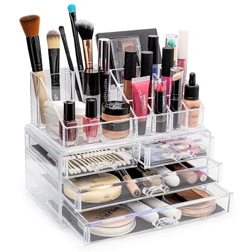 Brookstone Makeup Organizer Case – Countertop Storage With Drawers, Acrylic Cosmetic Display Box, Vanity Desk Organizer For Accessories - Image 1