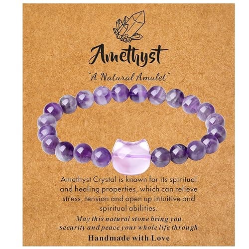 XIANNVXI Crystal Bracelet for Women Men 8 mm Natural Stone Beaded Bracelets Cat Bracelets Cross Bracelets Heart Bracelelt Jewelry for Women Birthday Gifts Stretch Bracelet - Image 1