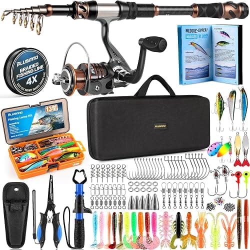 PLUSINNO Fishing Rod and Reel Combo with Telescopic Fishing Pole, Portable Travel Fishing Rods Kit with Tackle Box Carrier Bag & Manuals, Fishing Gear Tool Kit for Freshwater, Fishing Gifts for Men - Image 1