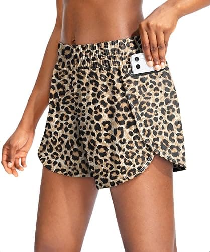 Soothfeel Womens Running Shorts with Zipper Pockets High Waisted Athletic Gym Workout Shorts for Women with Liner - Image 1