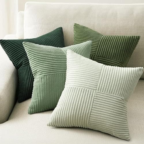 Topfinel SageGreen Throw Pillow Covers Set of 4,Mordern Cozy Cushion Cover with Corduroy,Soft Accent Forest Green Pillow Covers for Couch,Bed,Living Room Home Decor 18×18 Inch - Image 1