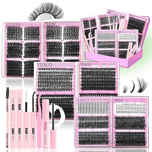 YIDUO 6 Box Mix Lashes Clusters Kit Gift Packs 1686Pcs with 2X Bond&Seal Volume Mega/Bottom Soft Extension False Eyelash D Curl Wispy Natural DIY Individual Fake Eyelashes for Beginners Bulk Pack - Image 1
