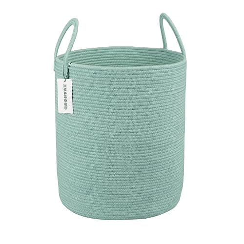 XUANGUO Cotton Rope Laundry Basket Hamper for Clothes Woven Storage Basket for Living Room Bedroom Boho Tall Rope Baskets for Blanket Toys Pillow Towels Baby Nursery Hamper Bin Large light green - Image 1