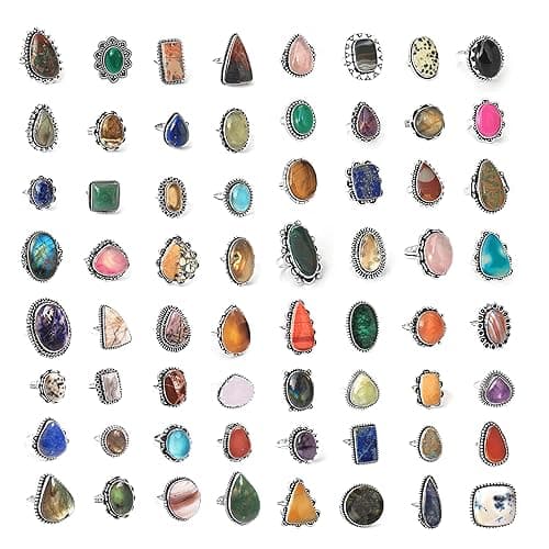 Carats Chunky Silver Rings Pack for Women - 10 Pcs - Stackable Fashion Ring Set, Silver Plated Statement Knuckle Handmade Gemstone Gothic Vintage Rings for Women - Image 1