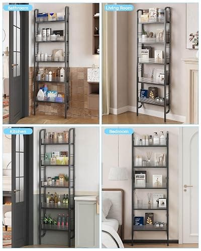Behind The Door Bathroom Shelf Slim Space-Saving Storage Shelf, Freestanding Narrow Shelving Unit for Bathroom, Kitchen, Closet and Laundry Room Black - Image 1