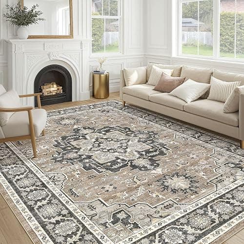 Vintage Living Room Area Rug 8x10 - Large Soft Washable Oriental Traditional Distressed Farmhouse Rugs for Bedroom - Indoor Floor Accent Carpet for Home Office House Decor - Black Brown - Image 1
