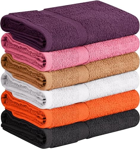 Towel and Linen Mart 100% Cotton 6 Pack Bath Towel Set, Quick Dry, Super Absorbent, Light Weight, Soft, (27 x 54 Pack of 6) (27 x 54 6 Pack, Plum, Pink, Beige, Grey, White, Peach) - Image 1