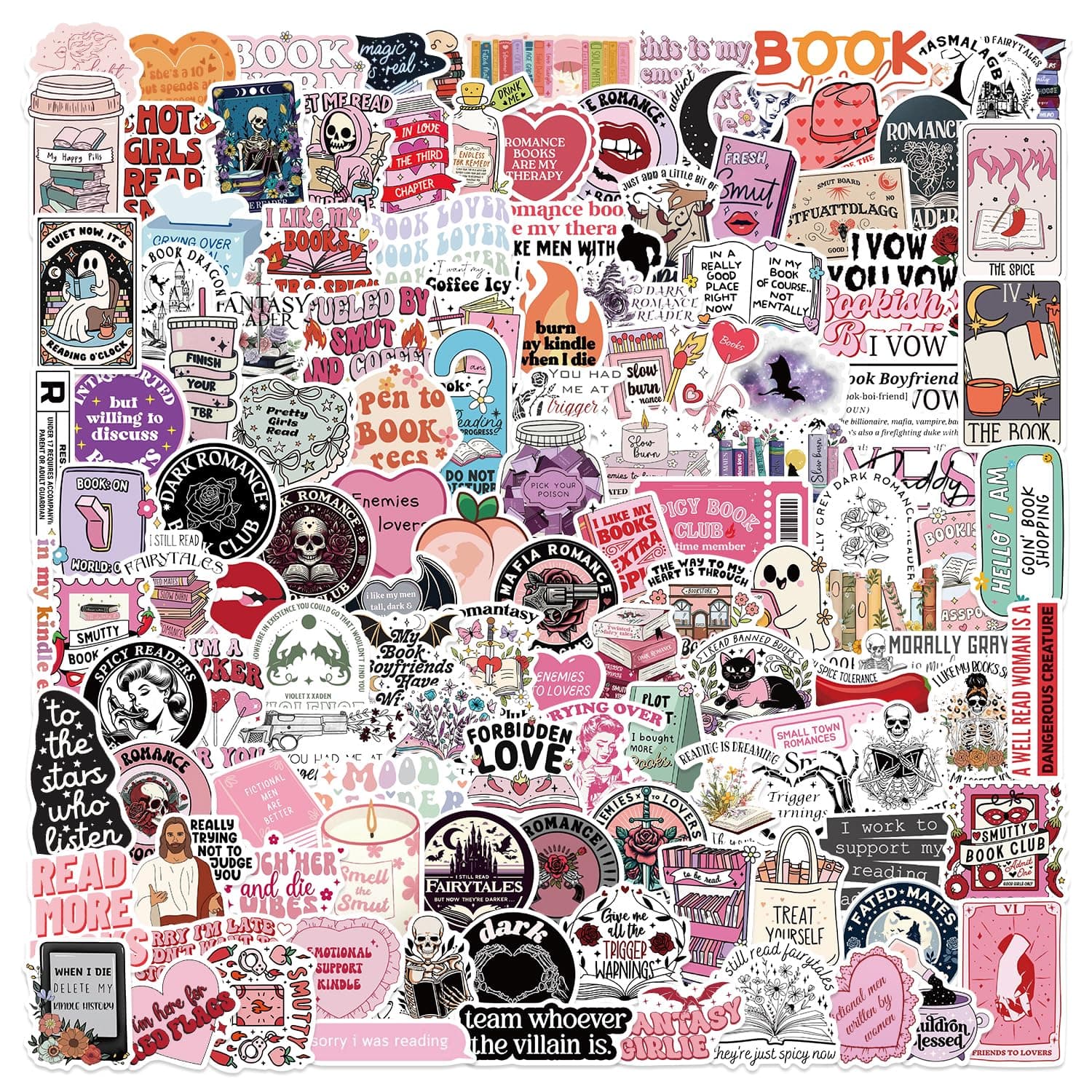 150PCS Romance & Dark Academia Book Stickers, Gothic Bookish Vinyl Stickers for Readers, Book Lovers Stickers Pack for Laptops, Water Bottles, Journals, Waterproof Decals - Image 1