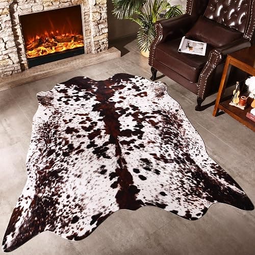 SVATOUCH Premium Cowhide Rug 4.6 x 5.2 Feet,Western Decor Faux Cowhide Rug,Thickened Cow Print Rug,Cow Rug for Bedroom Living Room Home Office Decor - Brown - 4.6*5.2ft - Image 1