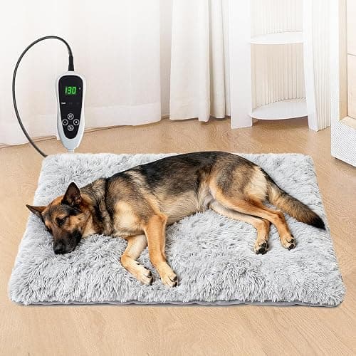 GOLOPET Dog Heating Pad 28x18 in with Smart Thermostat Switch and Power Line Protection Tube,Obtained MET and UL Dual Certification,Waterproof Puppy Heating Pad- Gray - Image 1