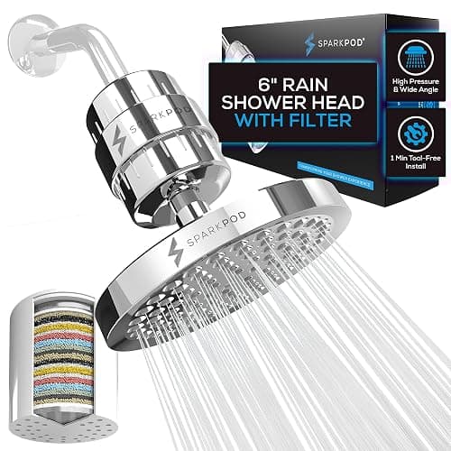 SparkPod Luxury Filtered Shower Head Set 23 Stage Shower Filter - Reduces Chlorine and Heavy Metals - High Pressure Showerhead Filter (6" Round, Luxury Polished Chrome) - Image 1