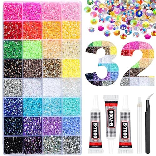 36000Pcs 32 Colors Resin Jelly Rhinestones for Bedazzling, 3mm Multicolor Flatback Gems for Crafting, Bedazzler Kit with 3Pcs B7000 Jewelry Glue for Clothes Crafts Shoes Decor Nail Art - Image 1