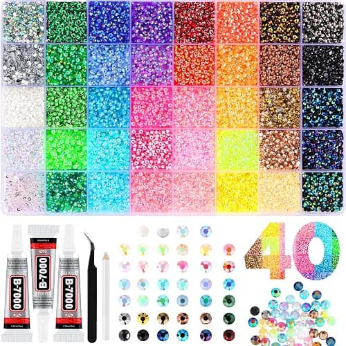 Zefy 40 Colors Resin Jelly Rhinestones for Bedazzling, 3mm 32000 Pcs Flatback Gems for Crafting, Bedazzling Kit with 3Pcs B7000 Glue for Clothing Shoes Nail Book Diamond Art - Image 1